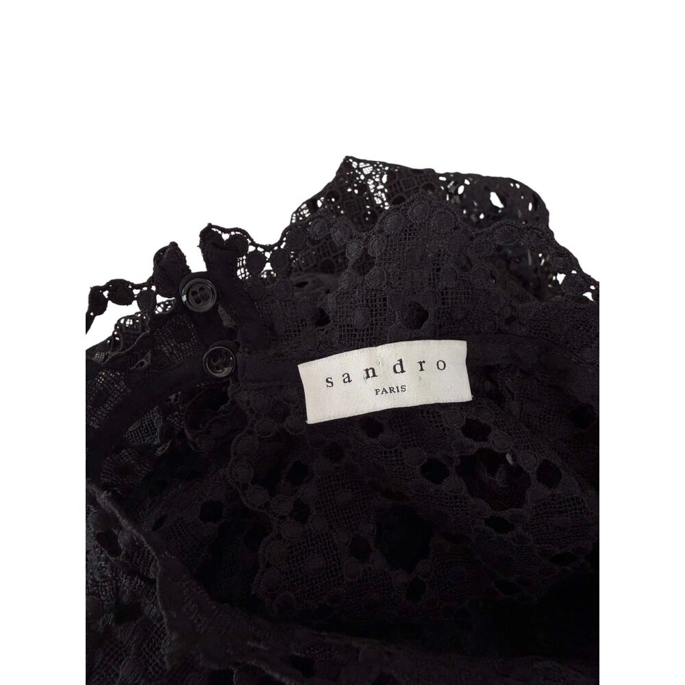 SANDRO Dress Black Guipure Lace Cap Sleeve Fit Flare Party Cocktail Small - Picture 6 of 9
